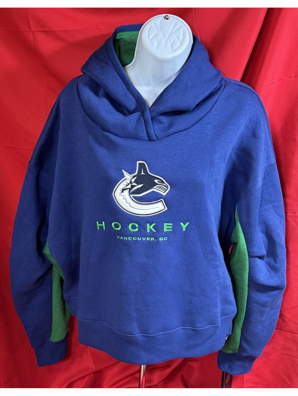 Vancouver Canucks Fanatics Blue Back Check Boxy Hoodie Womens Size L NWT